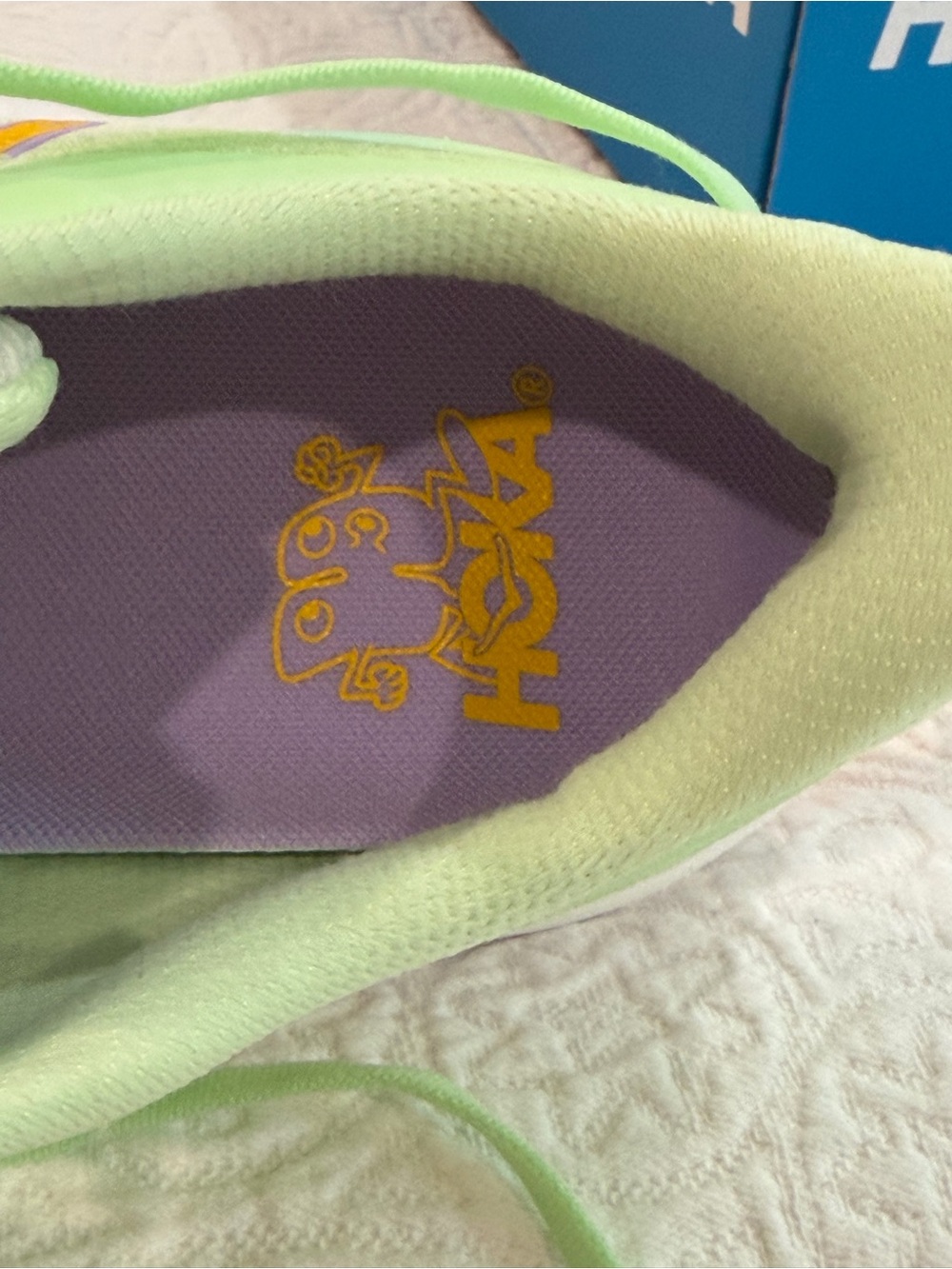 Hoka Women's Skyflow Light Green & Lavender Running Shoes with Yellow Logo - Picture 9 of 13